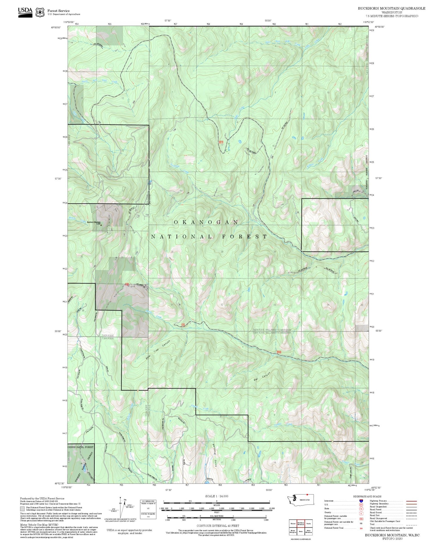 2025 Forest Service Topo Map of Buckhorn Mountain Washington