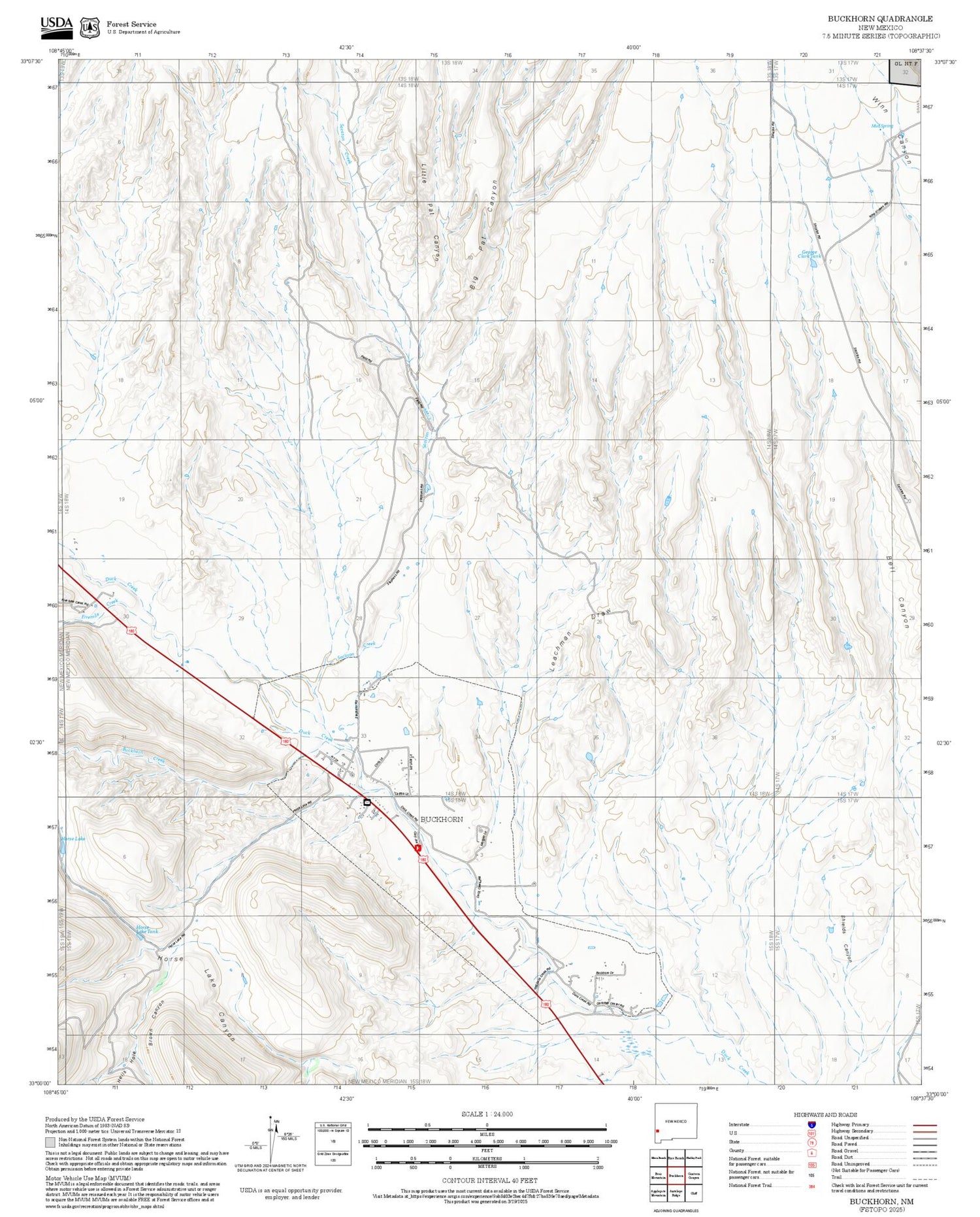 2025 Forest Service Topo Map of Buckhorn New Mexico