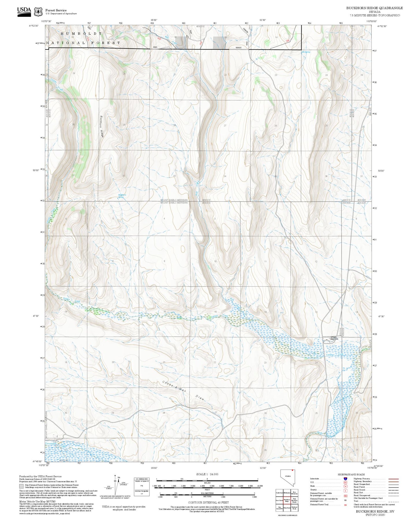 2025 Forest Service Topo Map of Buckhorn Ridge Nevada