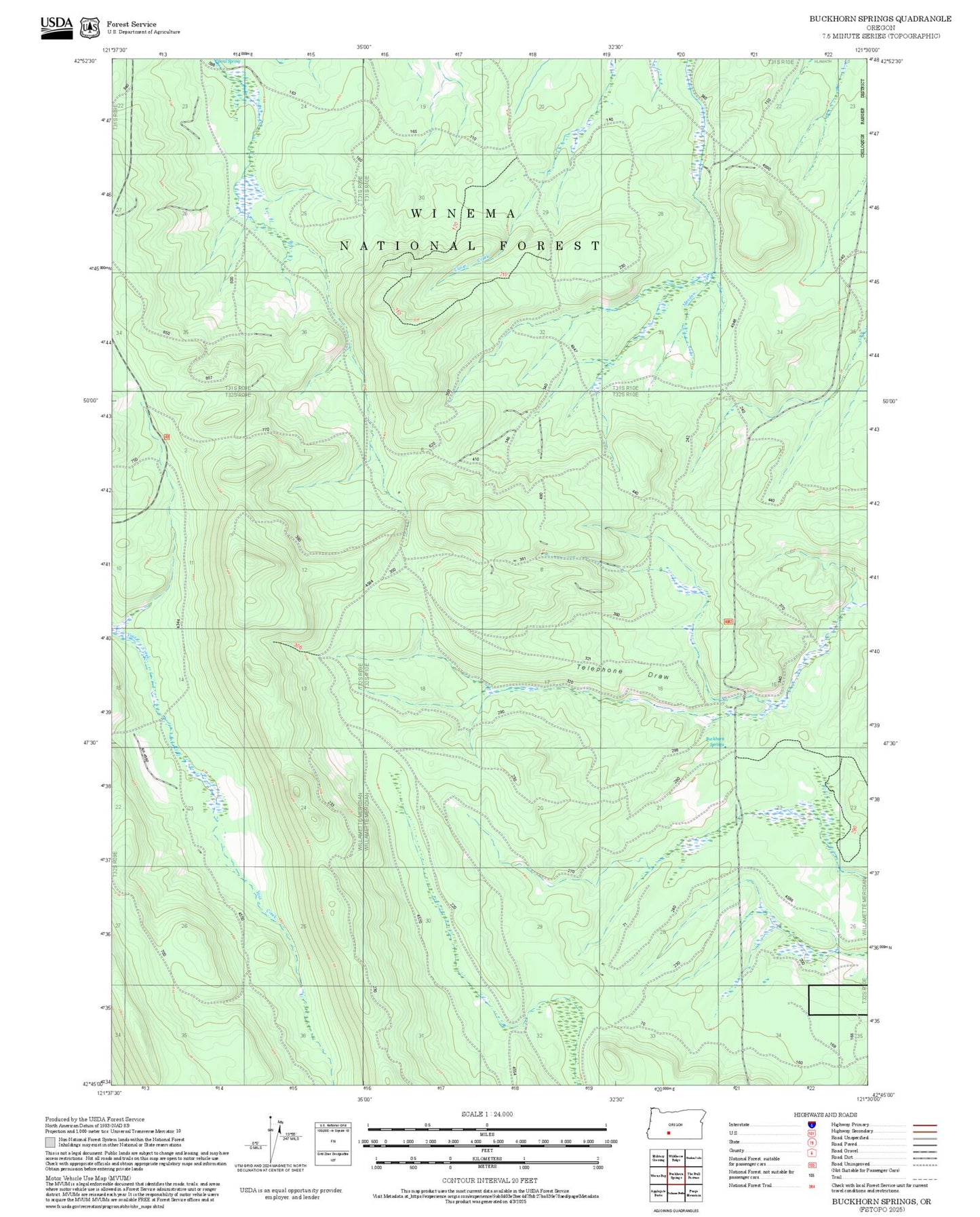 2025 Forest Service Topo Map of Buckhorn Springs Oregon