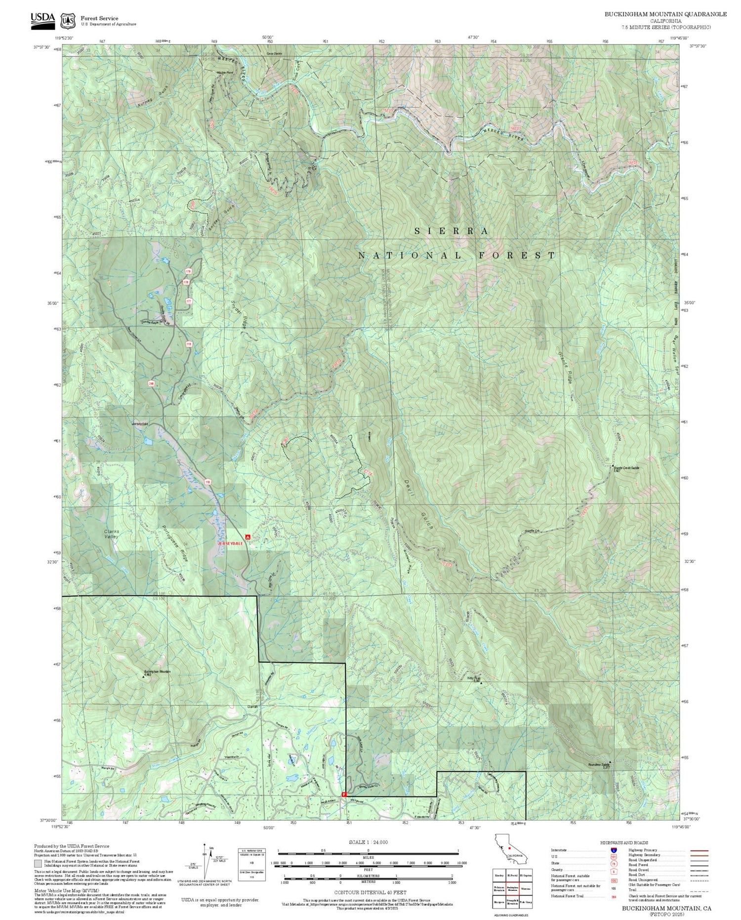 2025 Forest Service Topo Map of Buckingham Mountain California