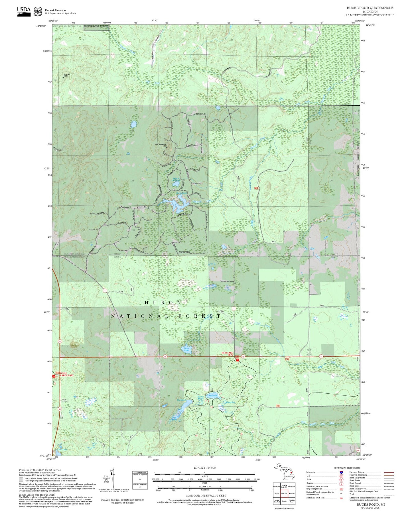 2025 Forest Service Topo Map of Bucks Pond Michigan