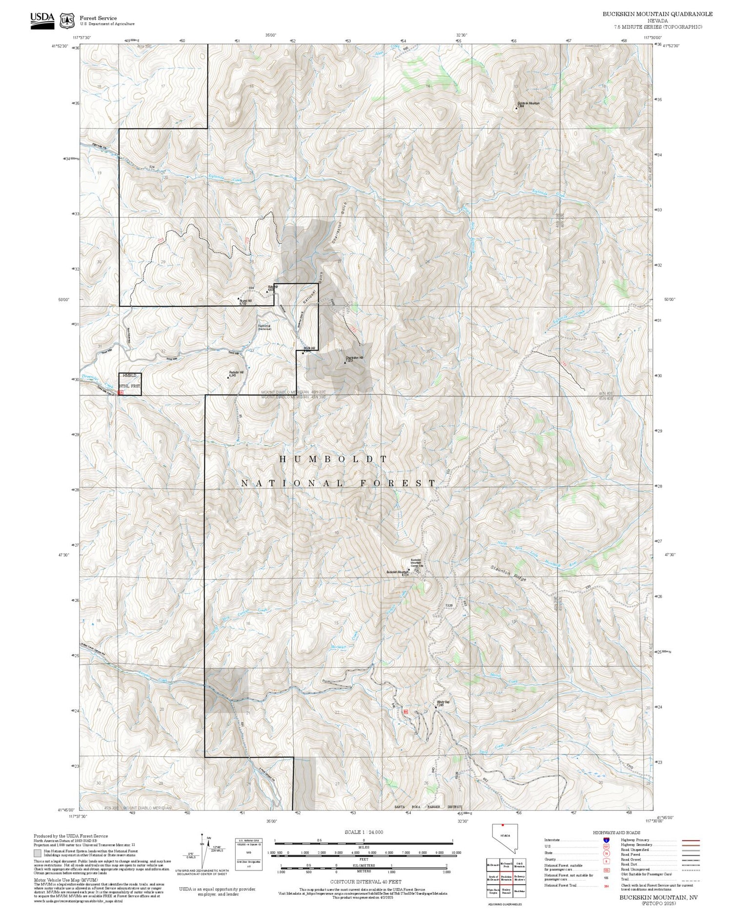 2025 Forest Service Topo Map of Buckskin Mountain Nevada