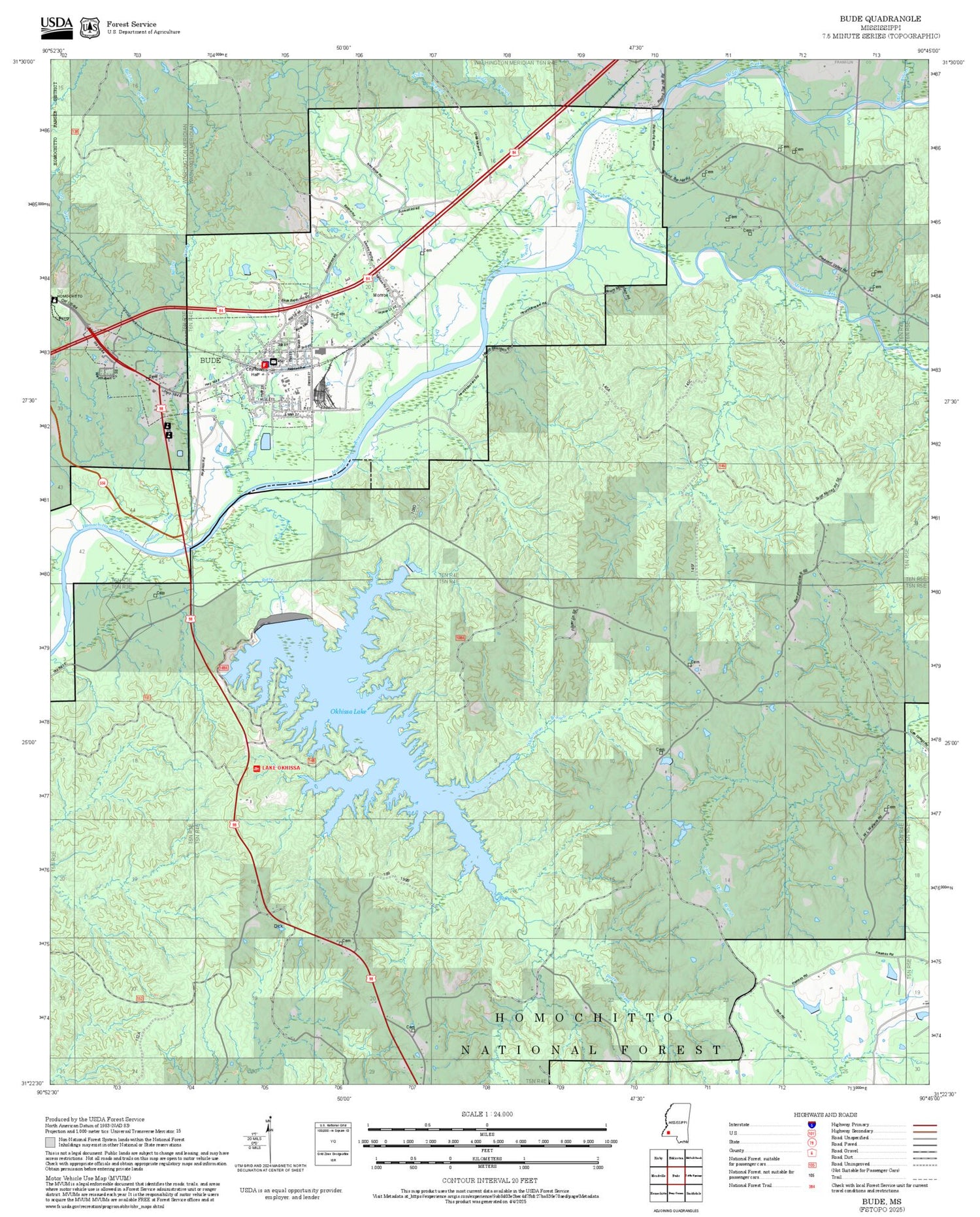 2025 Forest Service Topo Map of Bude Mississippi