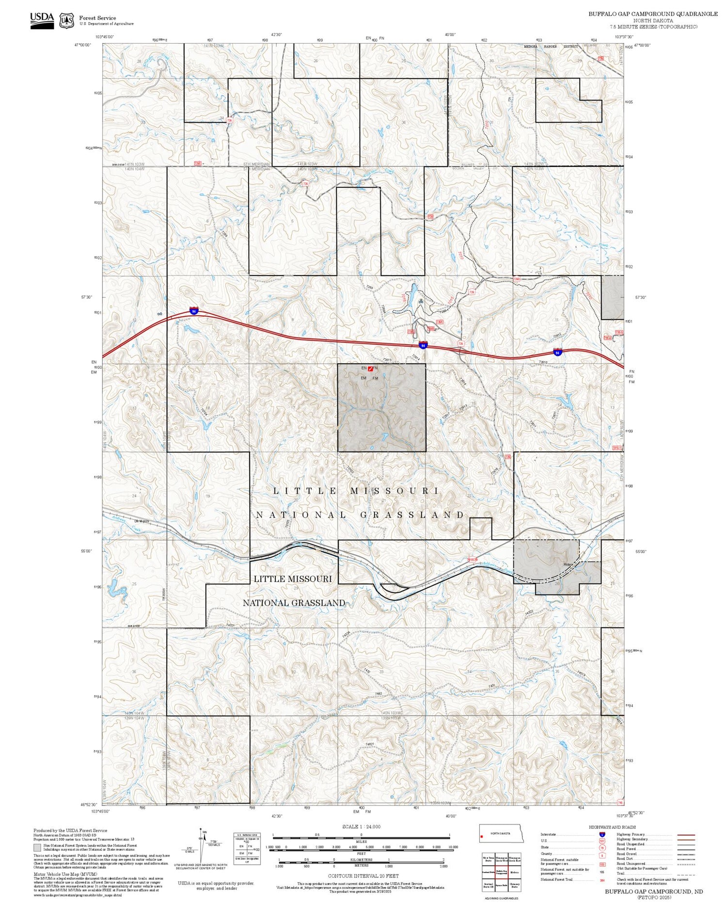 2025 Forest Service Topo Map of Buffalo Gap Campground North Dakota