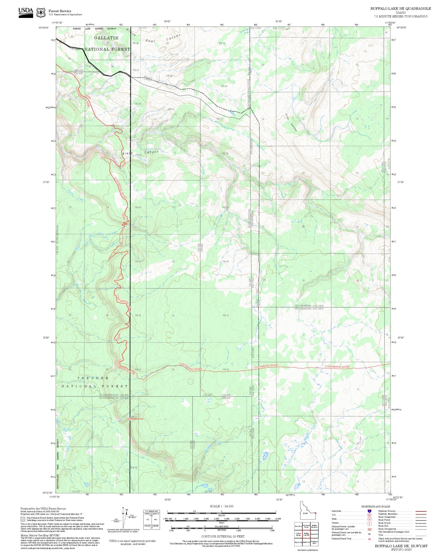 2025 Forest Service Topo Map of Buffalo Lake NE Idaho