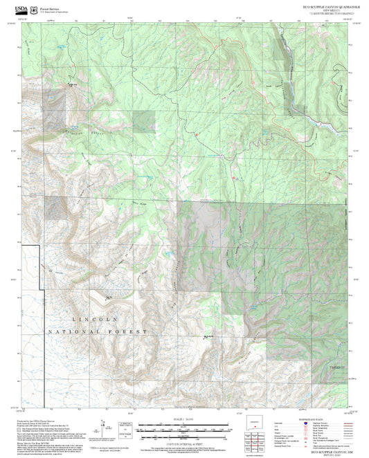 2025 Forest Service Topo Map of Bug Scuffle Canyon New Mexico