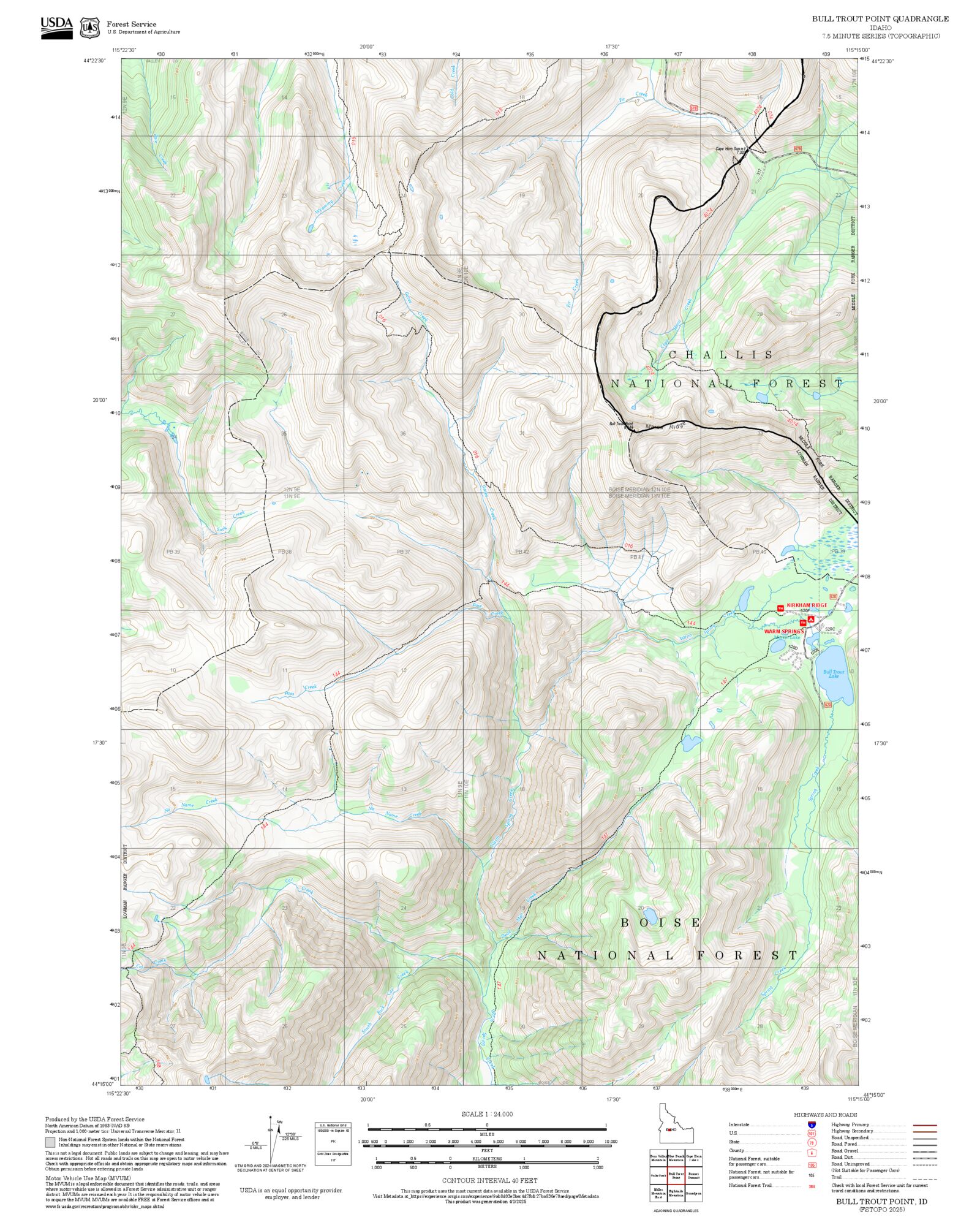 2025 Forest Service Topo Map of Bull Trout Point Idaho – MyTopo Map Store