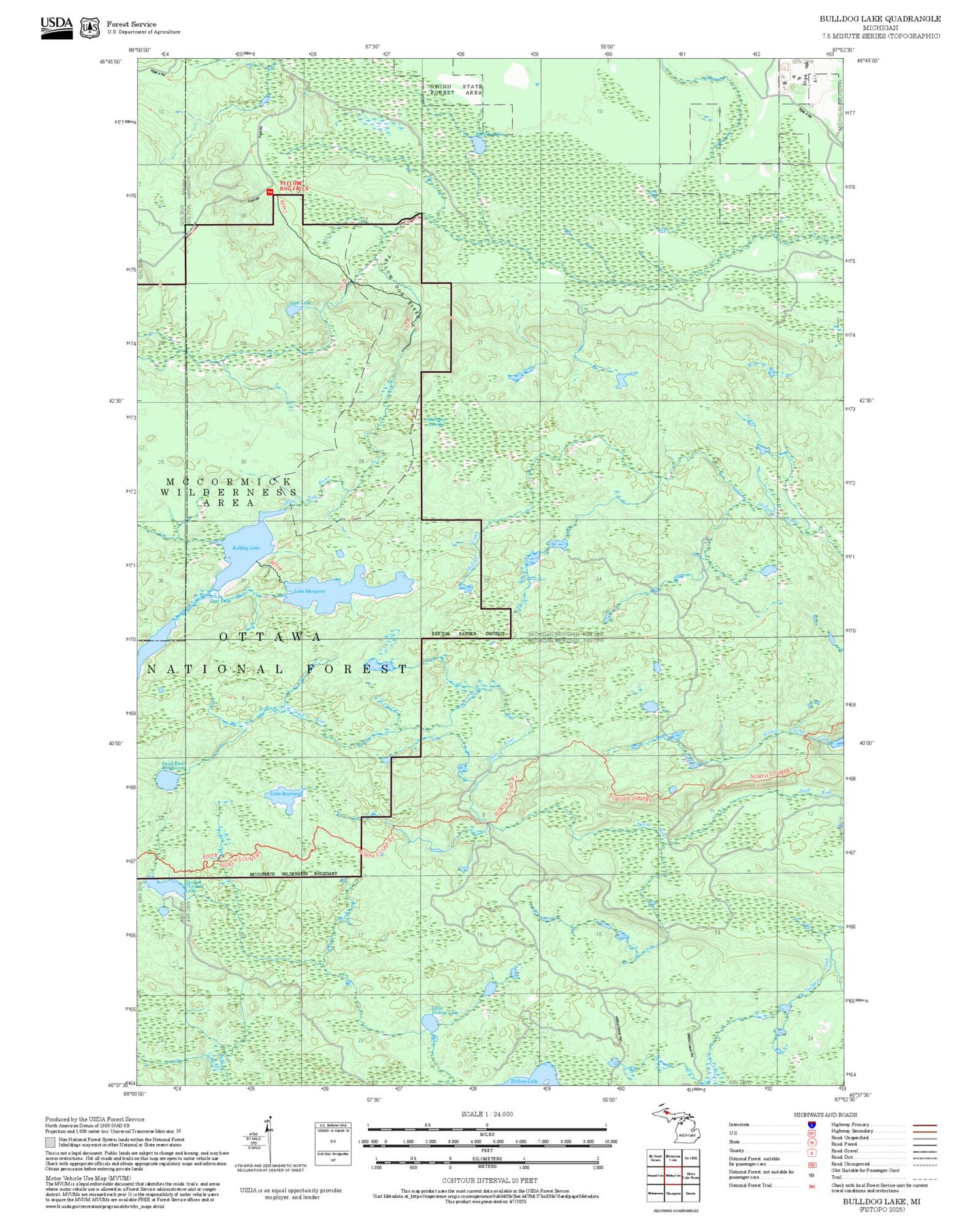2025 Forest Service Topo Map of Bulldog Lake Michigan