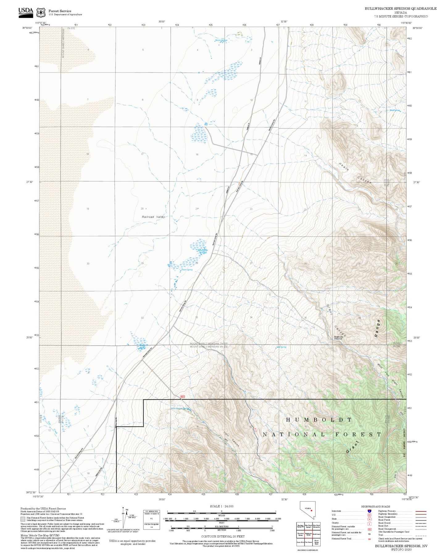 2025 Forest Service Topo Map of Bullwhacker Springs Nevada