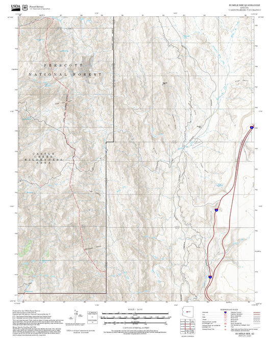 2025 Forest Service Topo Map of Bumble Bee Arizona