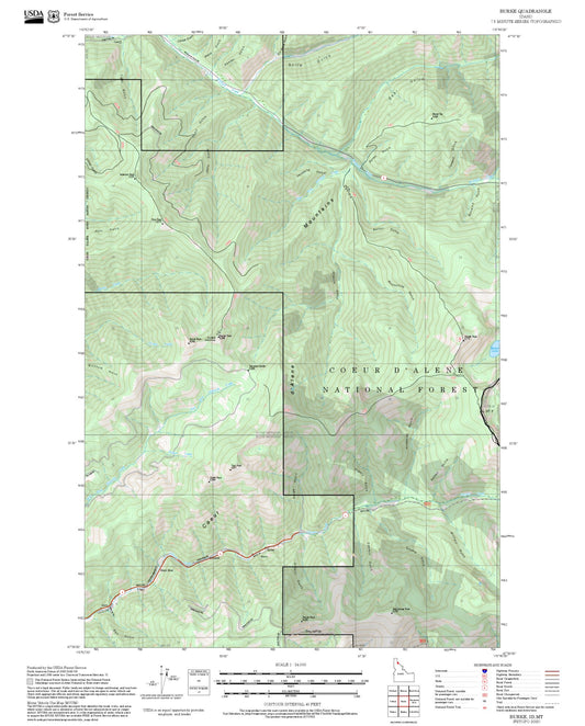 2025 Forest Service Topo Map of Burke Idaho