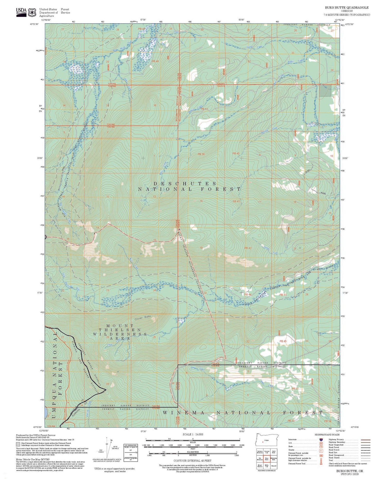2025 Forest Service Topo Map of Burn Butte Oregon