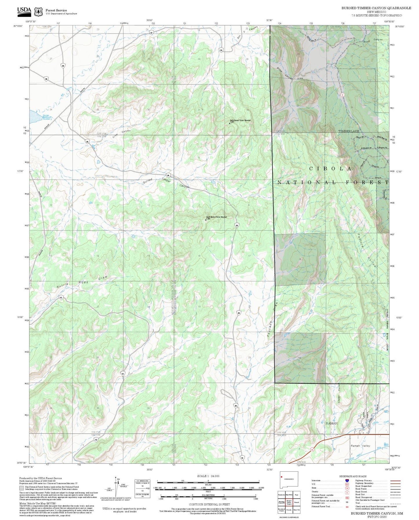2025 Forest Service Topo Map of Burned Timber Canyon New Mexico