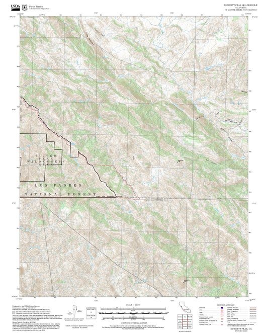 2025 Forest Service Topo Map of Burnett Peak California