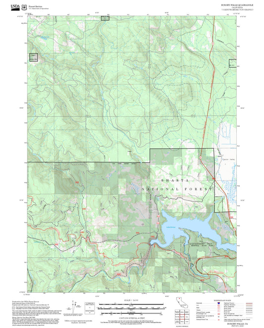 2025 Forest Service Topo Map of Burney Falls California