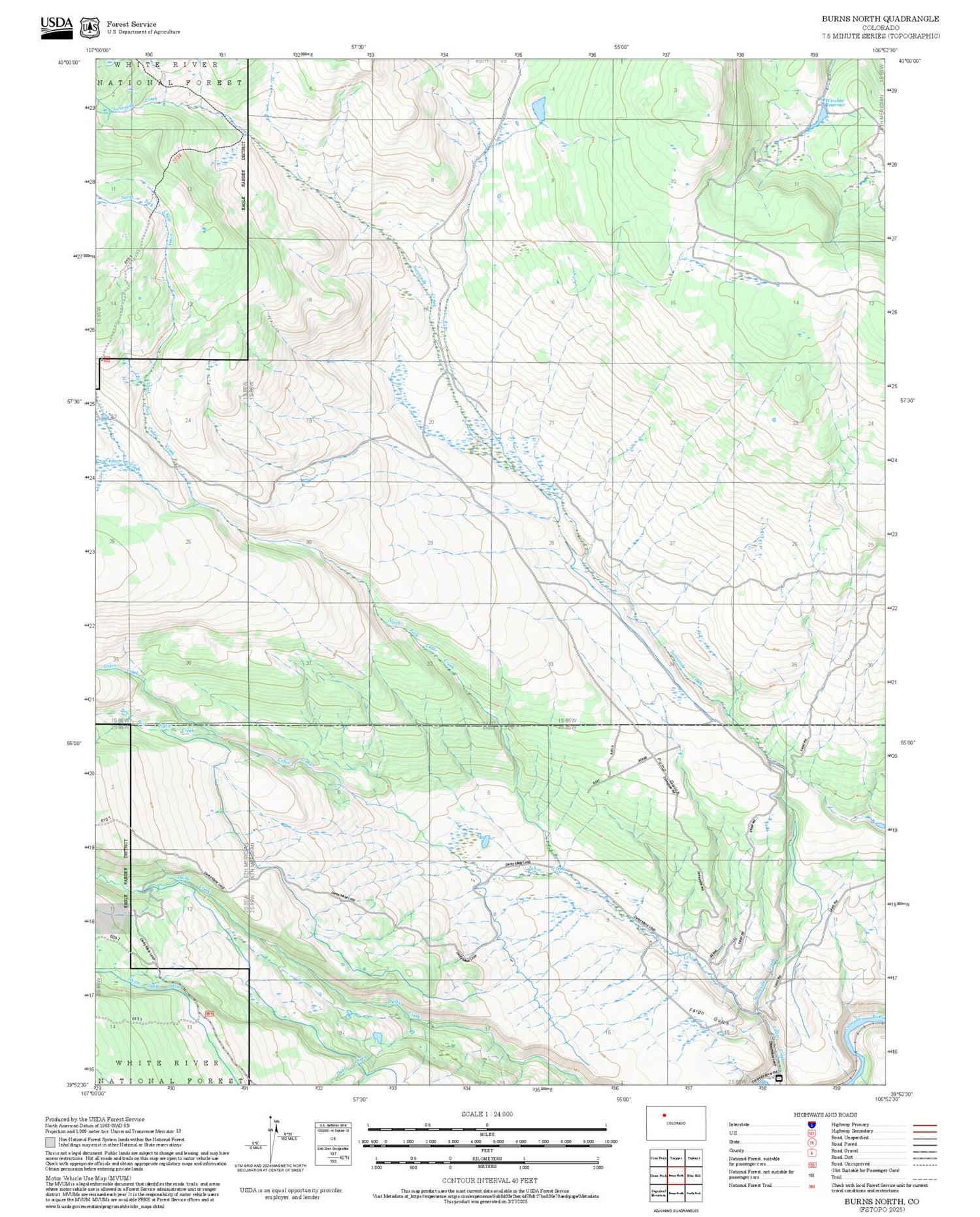 2025 Forest Service Topo Map of Burns North Colorado