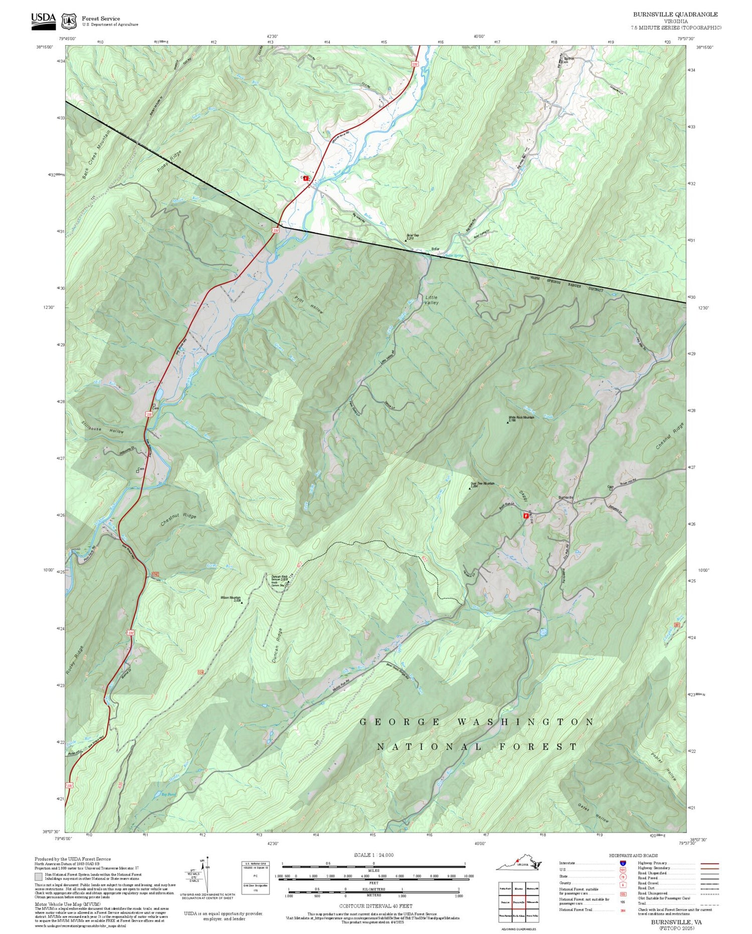 2025 Forest Service Topo Map of Burnsville Virginia