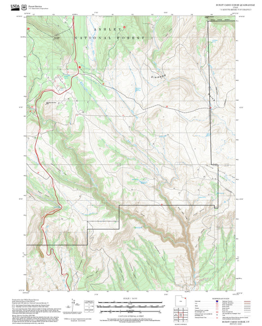 2025 Forest Service Topo Map of Burnt Cabin Gorge Utah