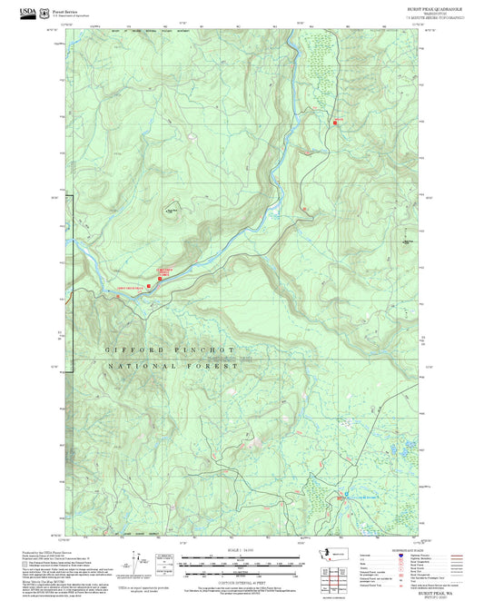 2025 Forest Service Topo Map of Burnt Peak Washington