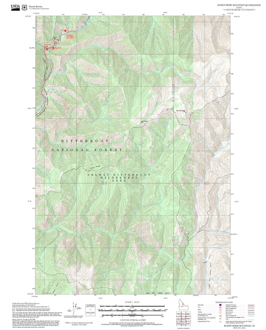 2025 Forest Service Topo Map of Burnt Strip Mountain Idaho