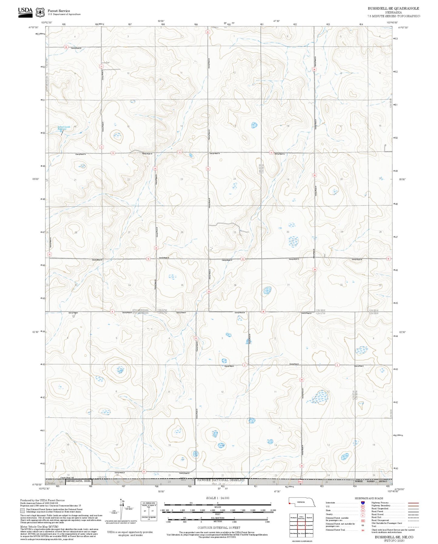2025 Forest Service Topo Map of Bushnell SE Nebraska