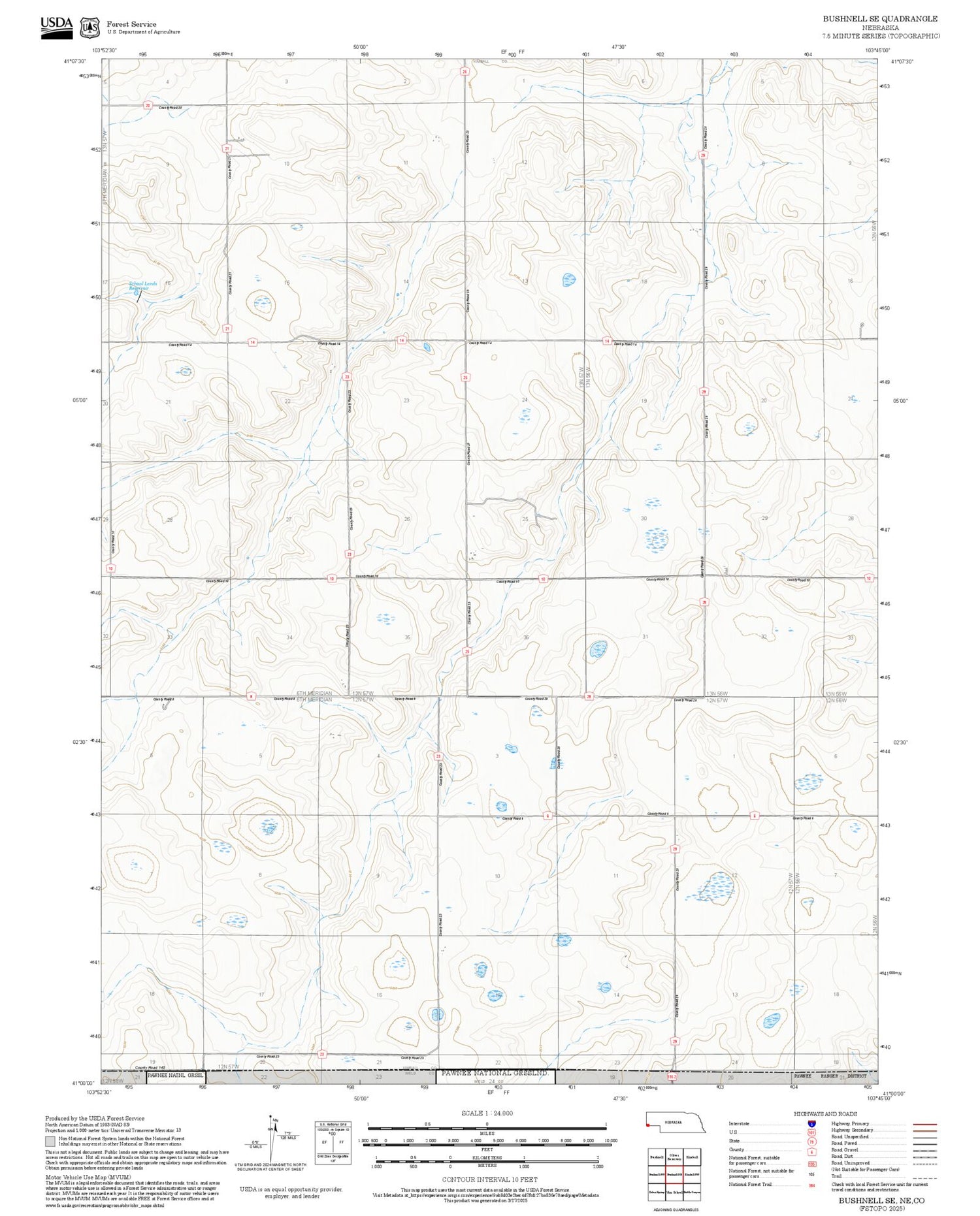 2025 Forest Service Topo Map of Bushnell SE Nebraska