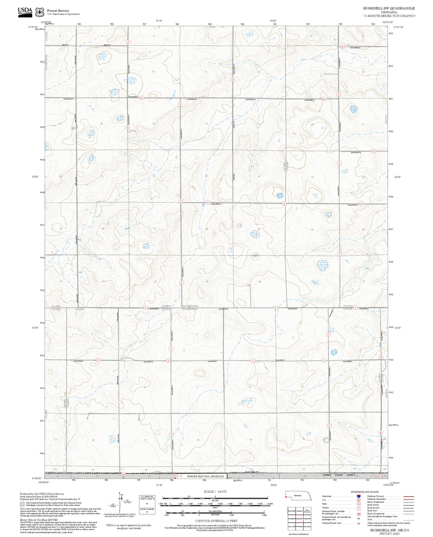 2025 Forest Service Topo Map of Bushnell SW Nebraska