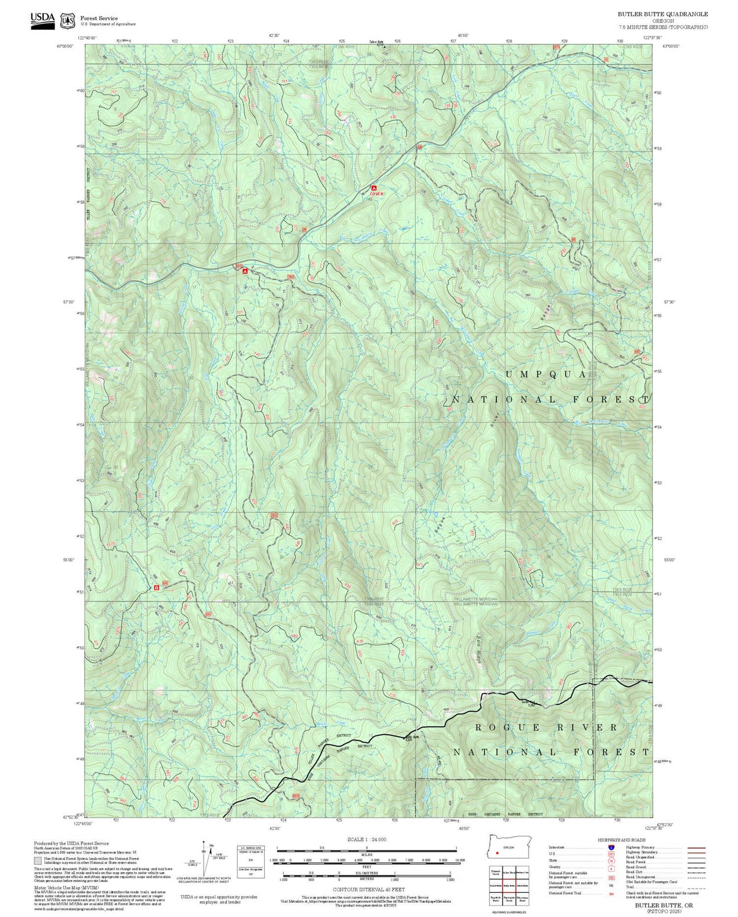 2025 Forest Service Topo Map of Butler Butte Oregon