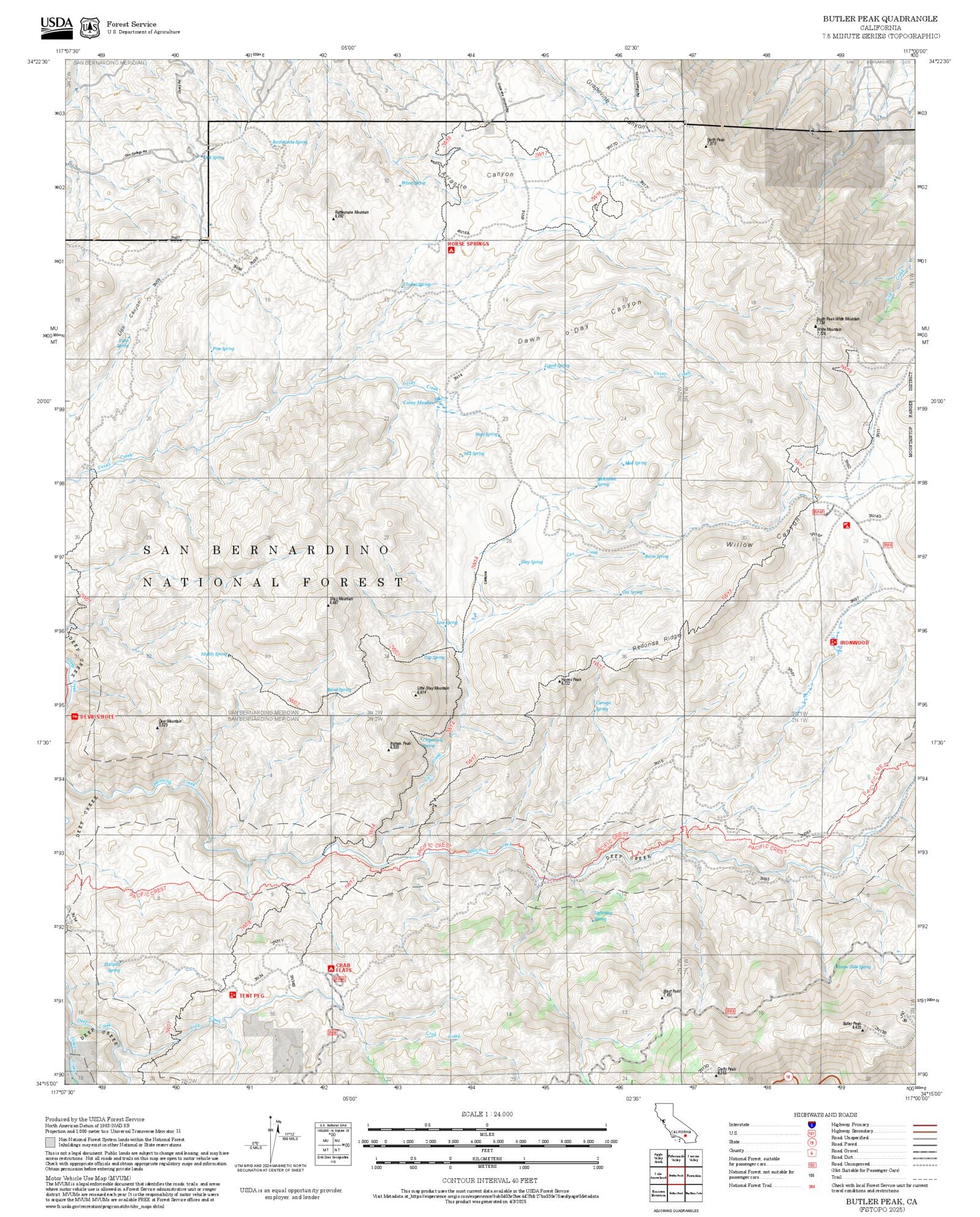 2025 Forest Service Topo Map of Butler Peak California – MyTopo Map Store