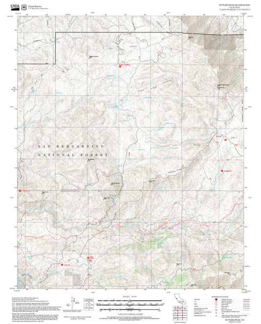 2025 Forest Service Topo Map of Butler Peak California