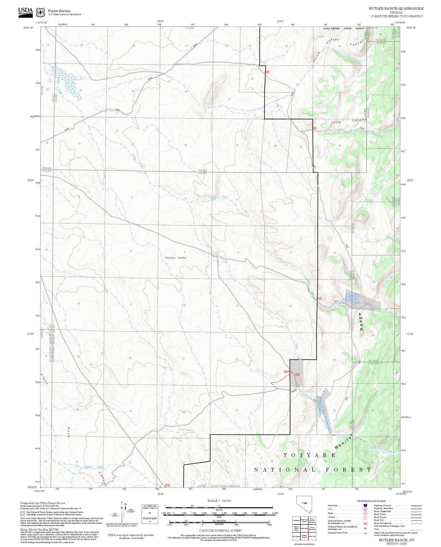 2025 Forest Service Topo Map of Butler Ranch Nevada