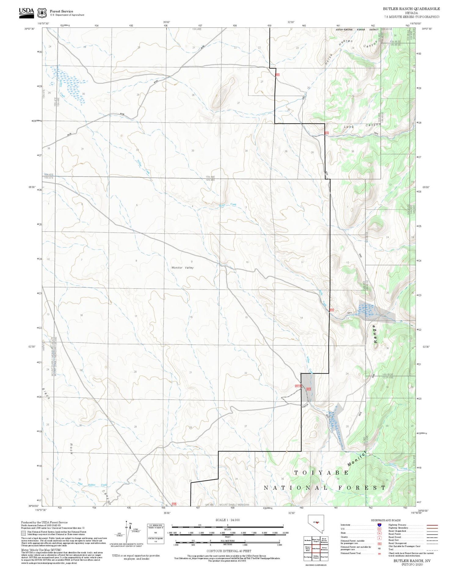 2025 Forest Service Topo Map of Butler Ranch Nevada