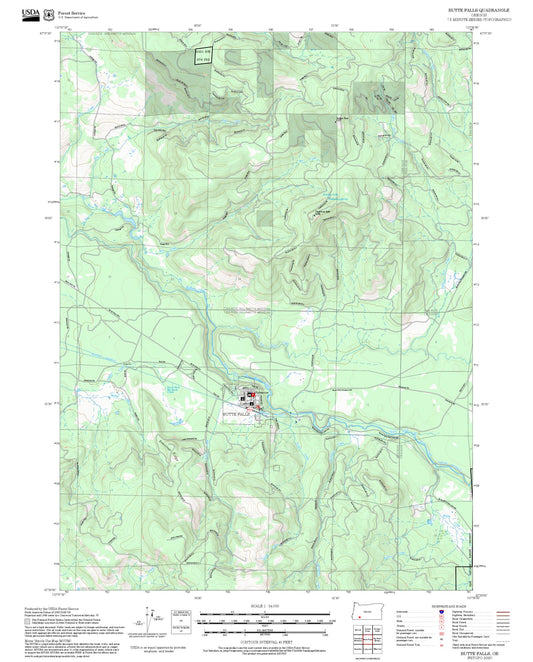 2025 Forest Service Topo Map of Butte Falls Oregon