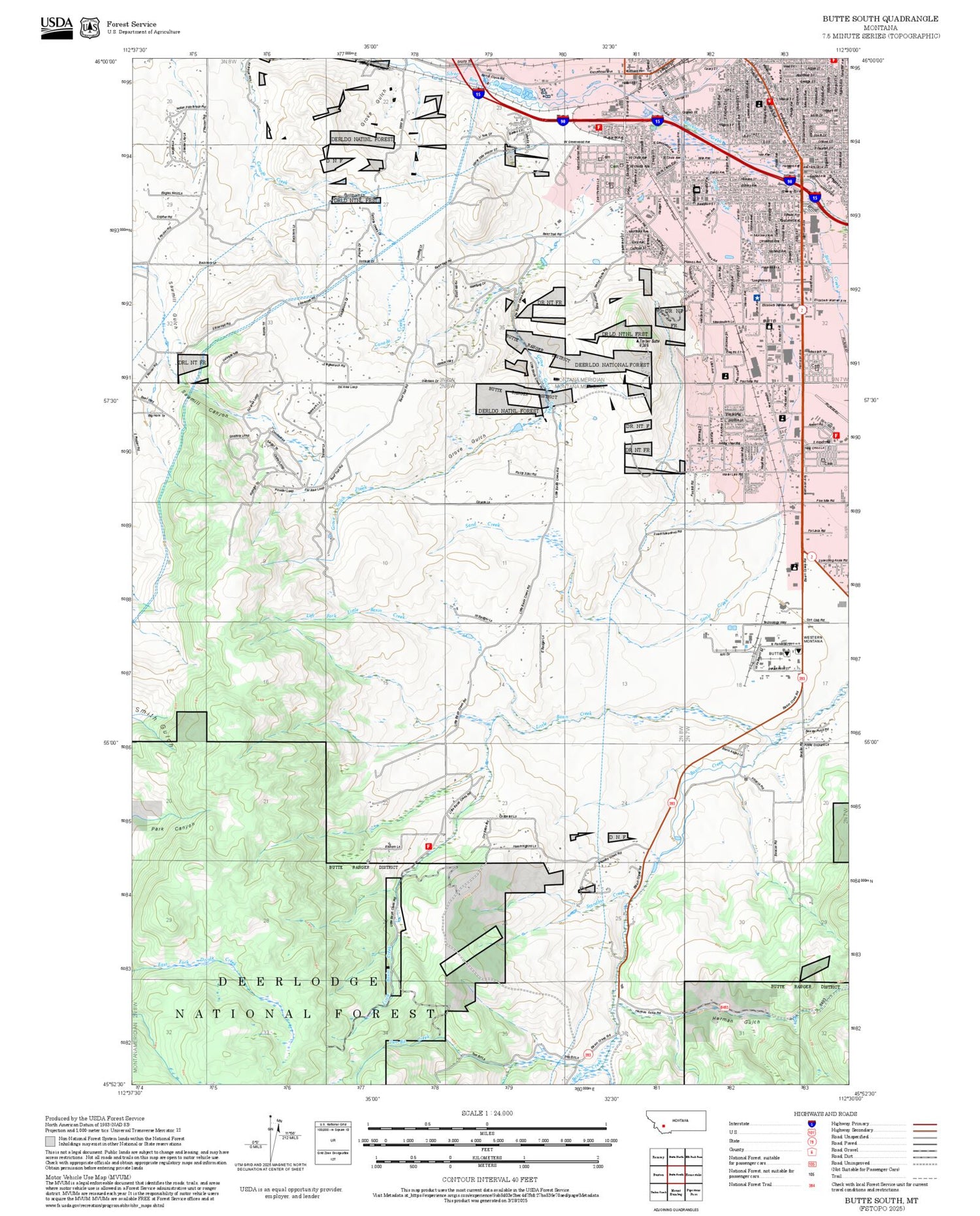 2025 Forest Service Topo Map of Butte South Montana