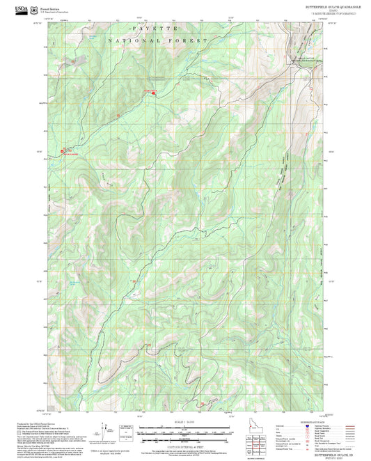 2025 Forest Service Topo Map of Butterfield Gulch Idaho
