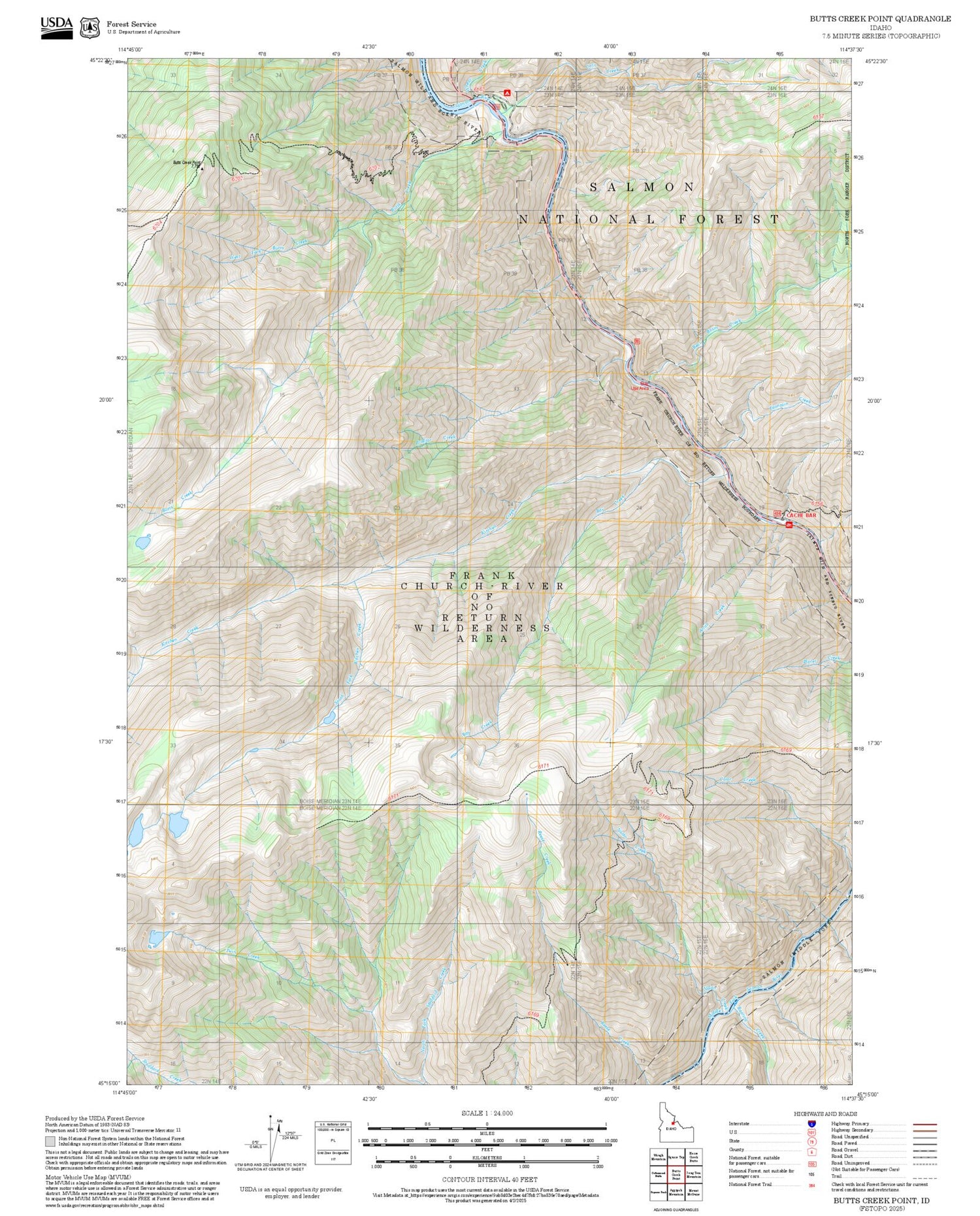 2025 Forest Service Topo Map of Butts Creek Point Idaho