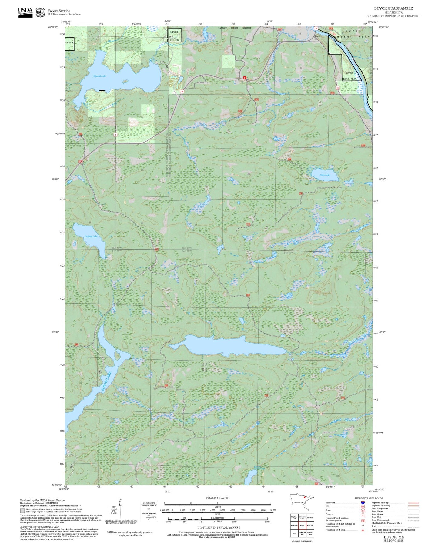 2025 Forest Service Topo Map of Buyck Minnesota