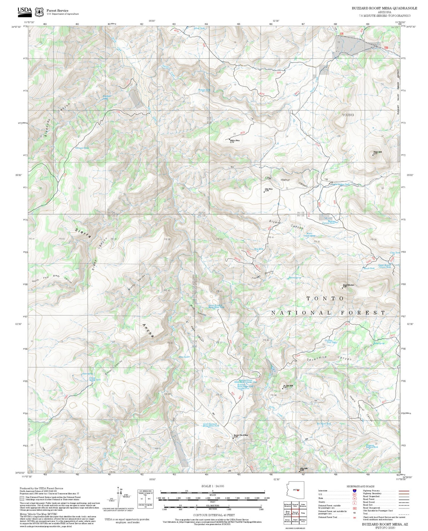2025 Forest Service Topo Map of Buzzard Roost Mesa Arizona