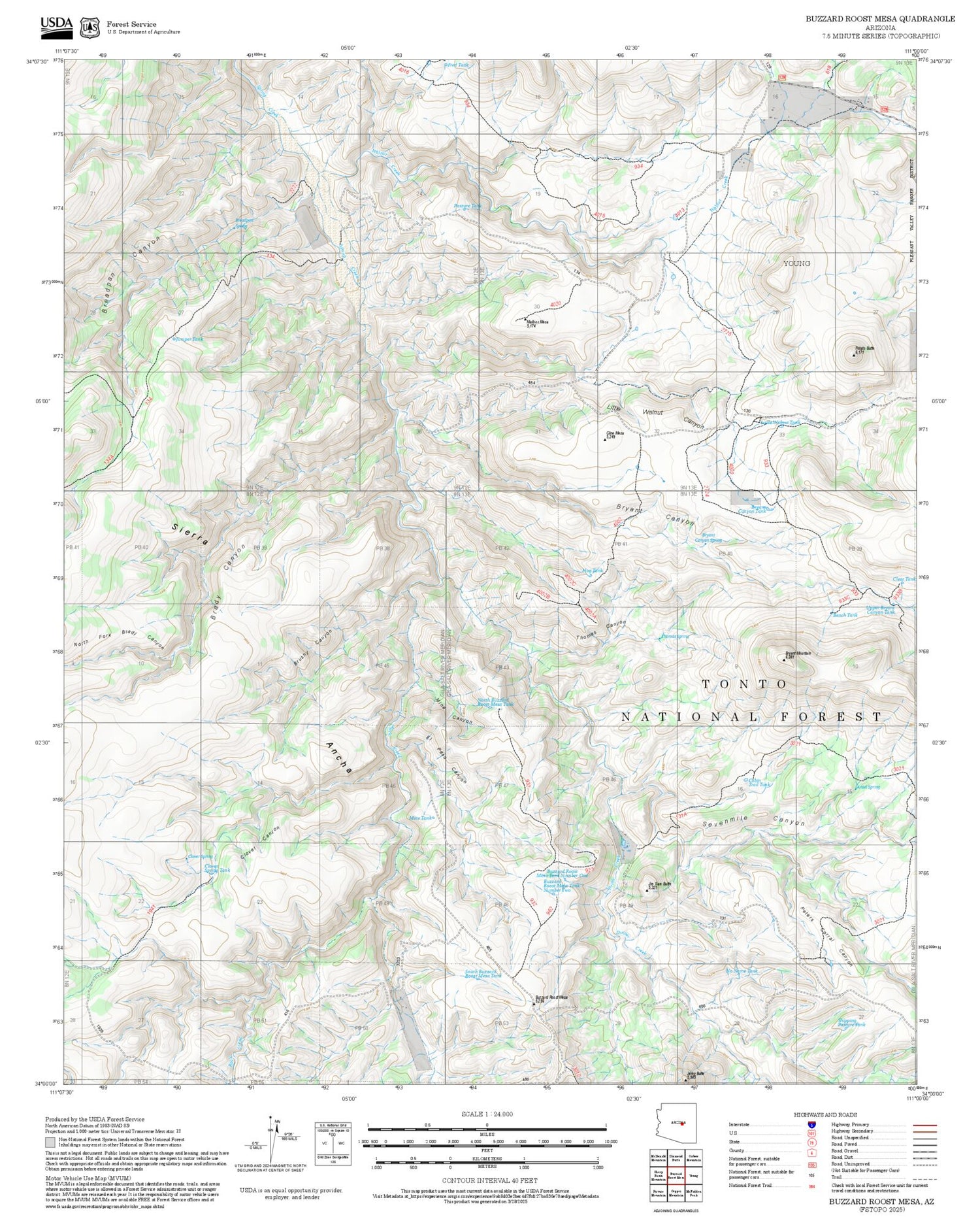 2025 Forest Service Topo Map of Buzzard Roost Mesa Arizona