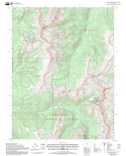 2025 Forest Service Topo Map of Byers Peak Colorado