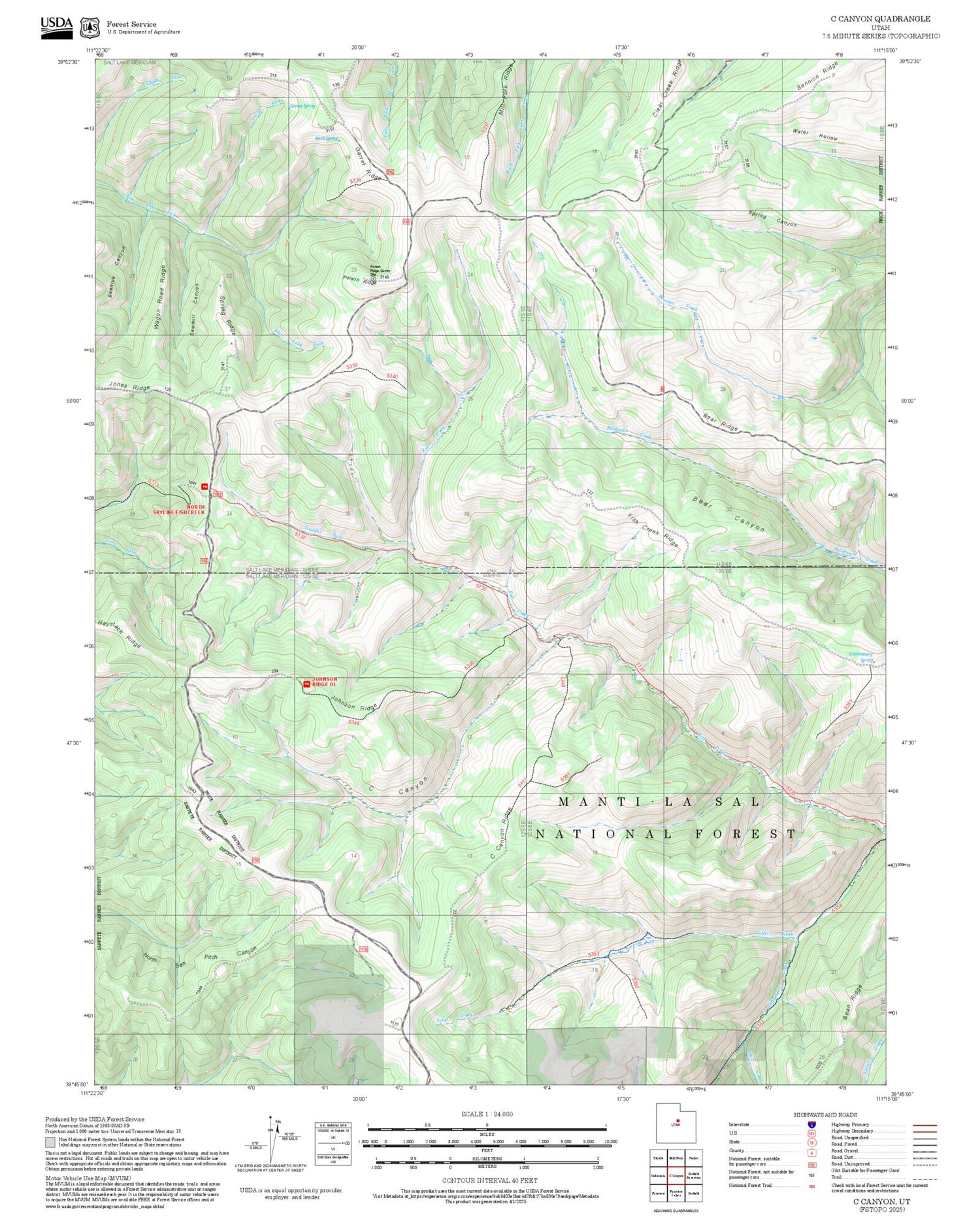 2025 Forest Service Topo Map of C Canyon Utah
