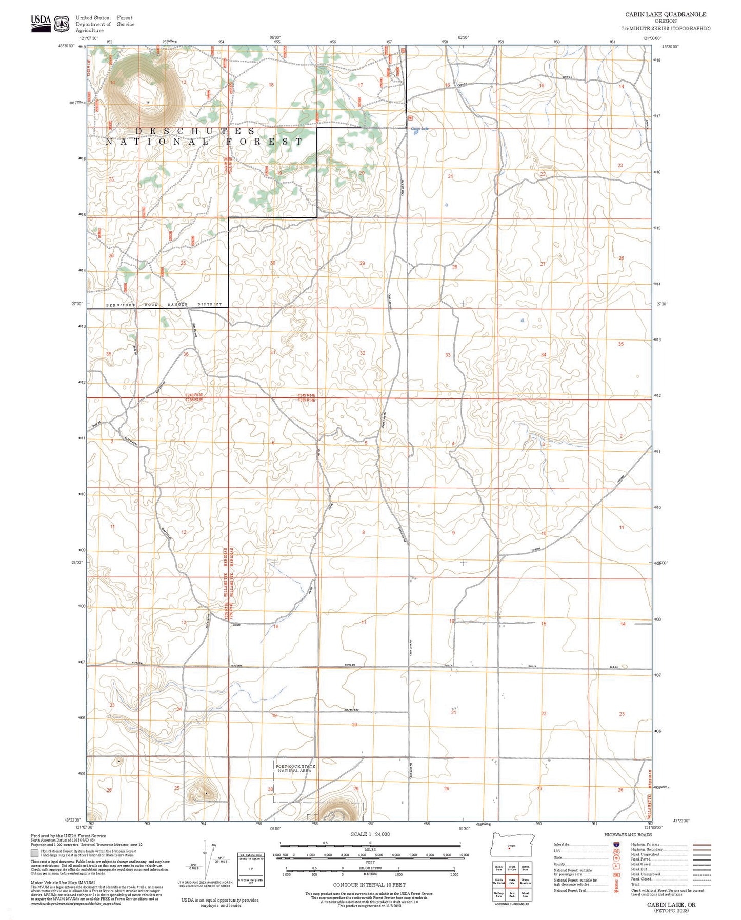 2025 Forest Service Topo Map of Cabin Lake Oregon