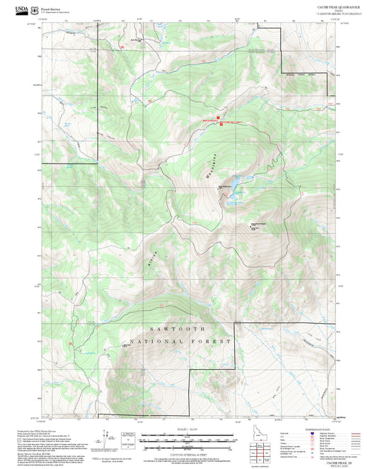 2025 Forest Service Topo Map of Cache Peak Idaho