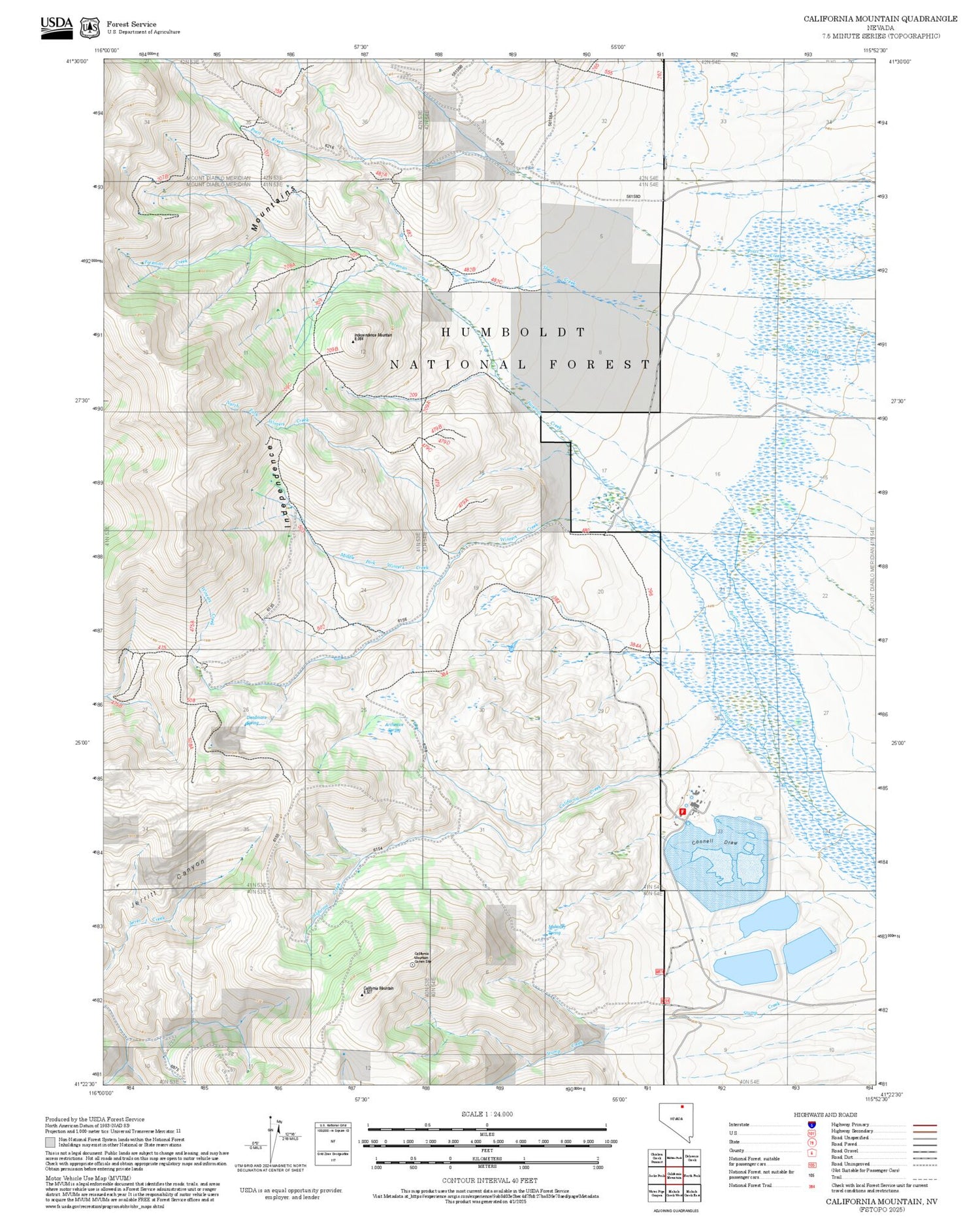 2025 Forest Service Topo Map of California Mountain Nevada
