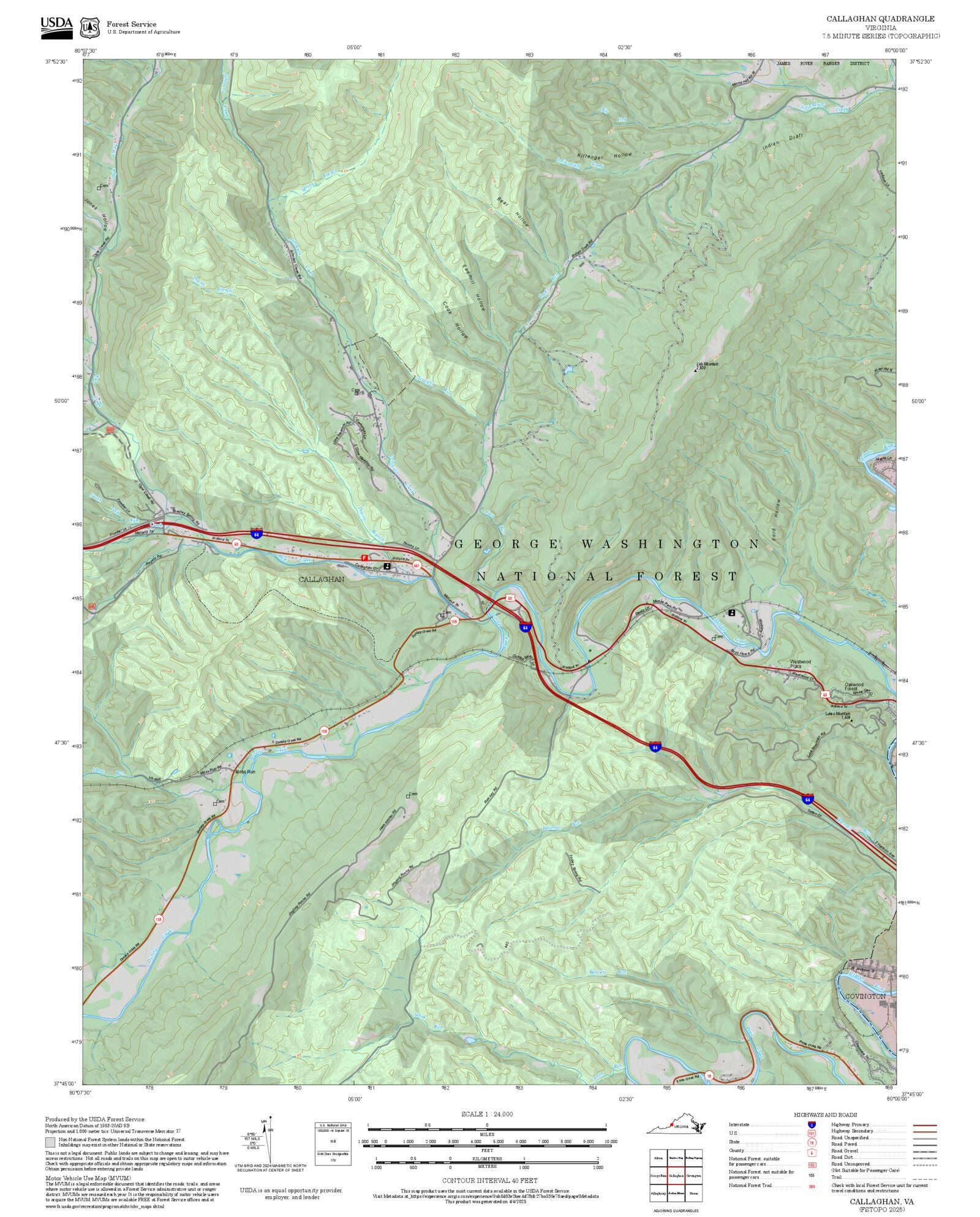 2025 Forest Service Topo Map of Callaghan Virginia – MyTopo Map Store
