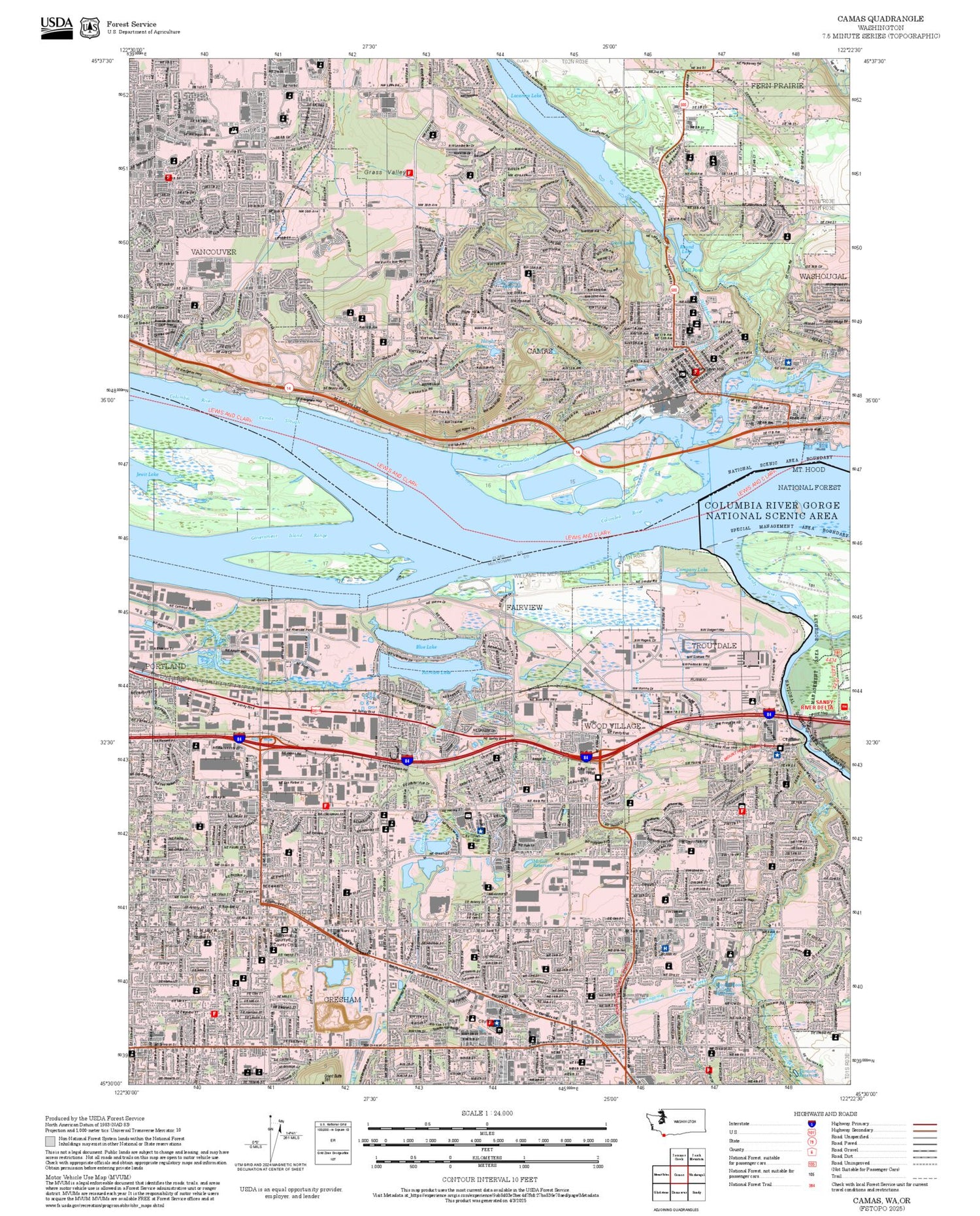 2025 Forest Service Topo Map of Camas Washington