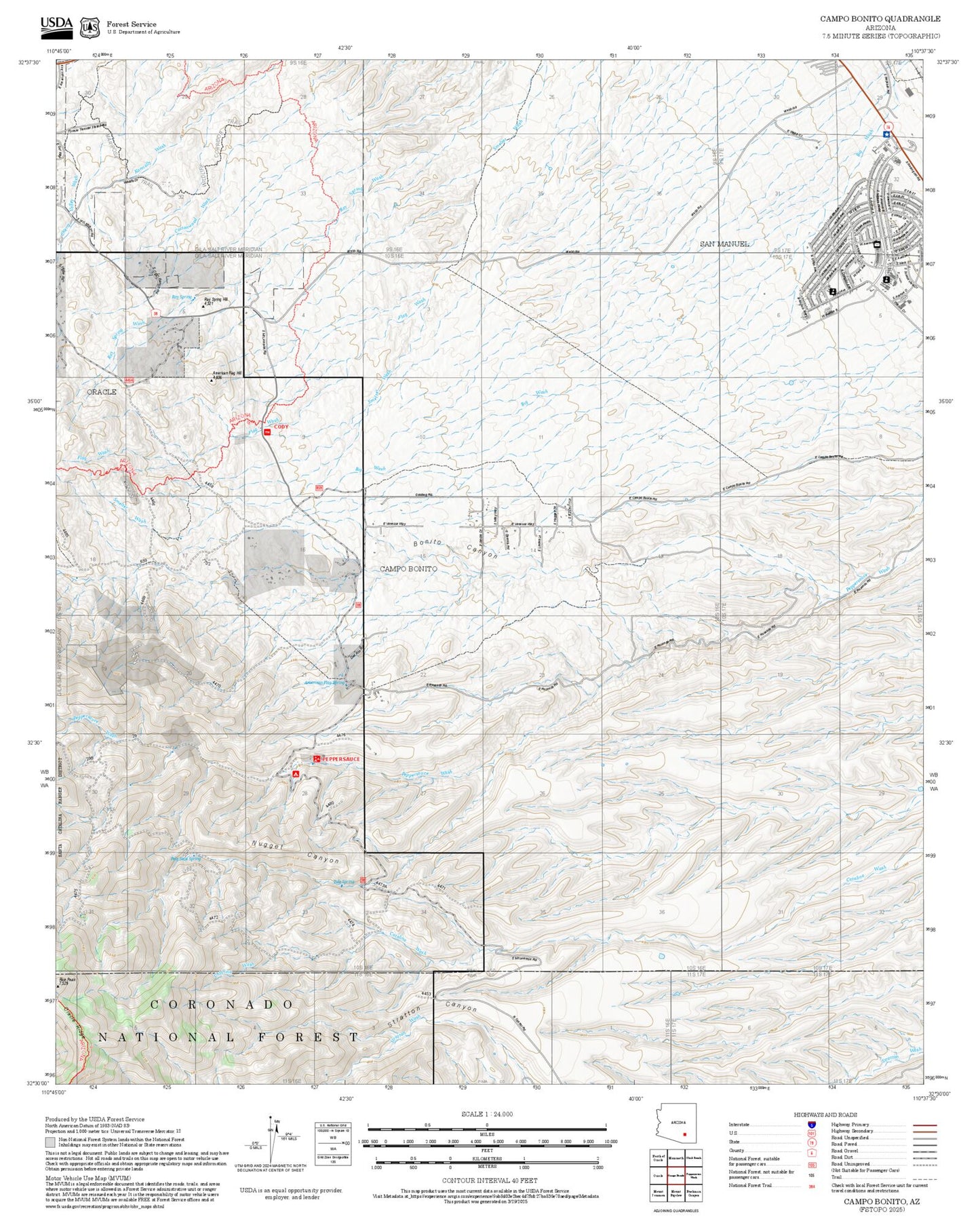 2025 Forest Service Topo Map of Campo Bonito Arizona