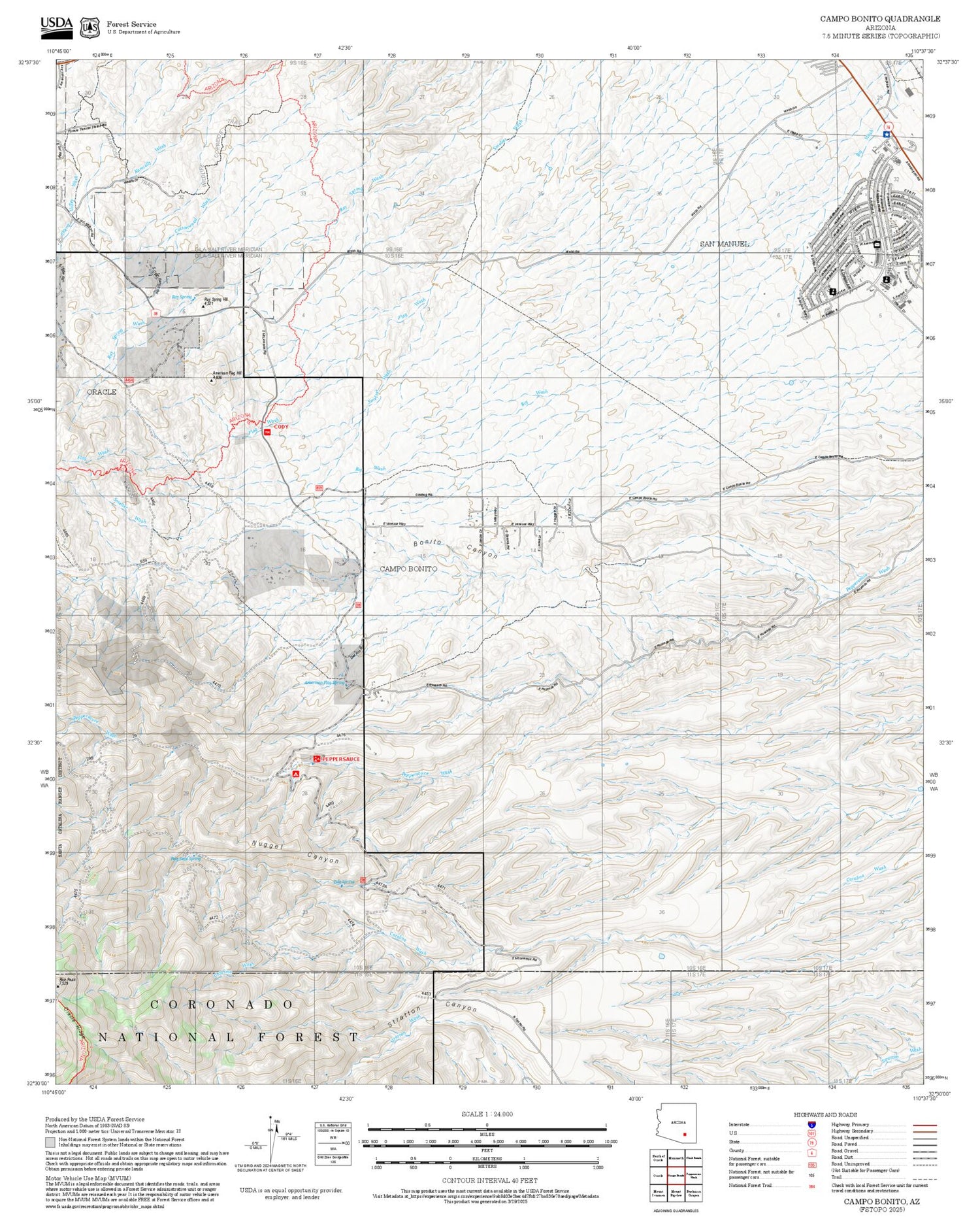 2025 Forest Service Topo Map of Campo Bonito Arizona