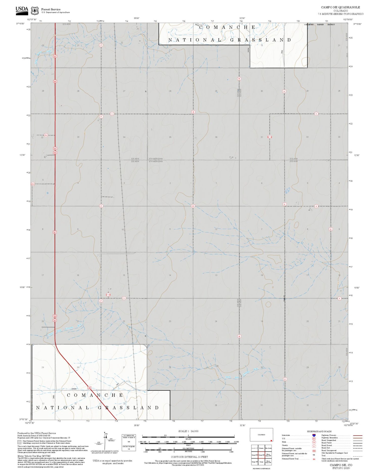 2025 Forest Service Topo Map of Campo NE Colorado